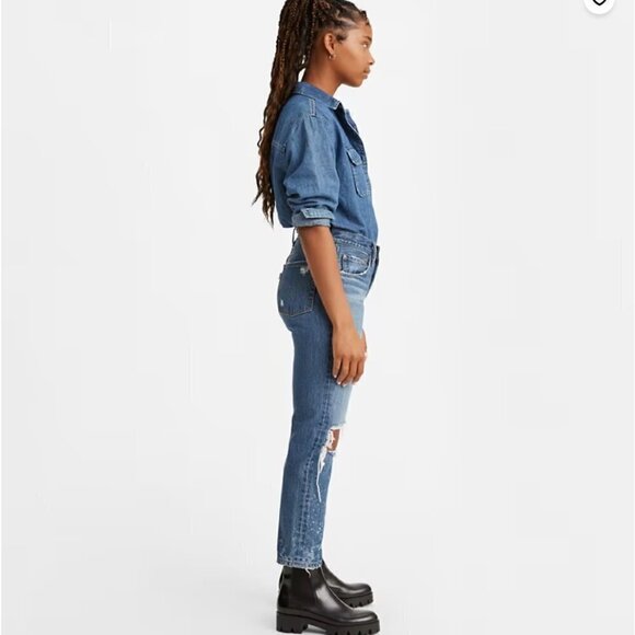 Levis Premium Wmns 501 Button Fly Distressed Cropped Jeans-Size 30x26 NWT - Picture 2 of 16